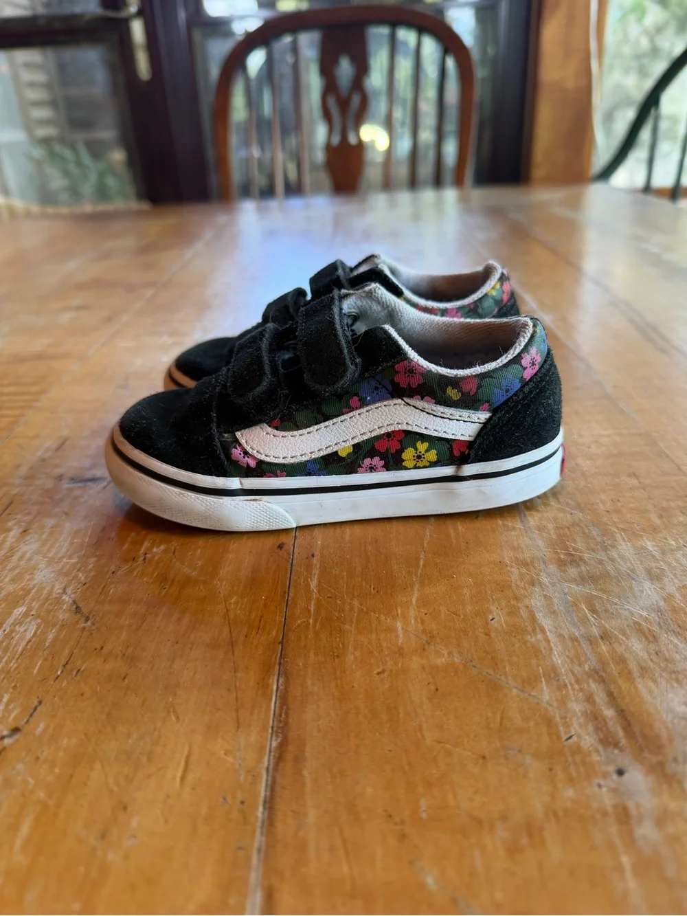 Vans Kids Black Floral Velcro Skate Shoes